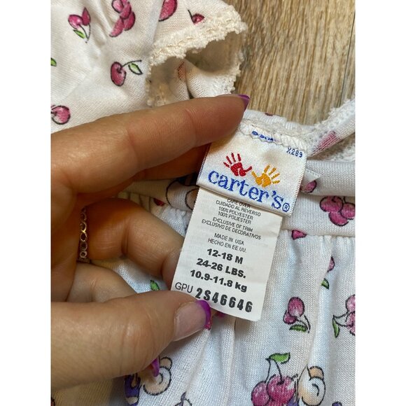 Vintage 90s Carters 12-18M Baby Girl White Romper With Cherry & Mouse Print USA - Picture 5 of 7